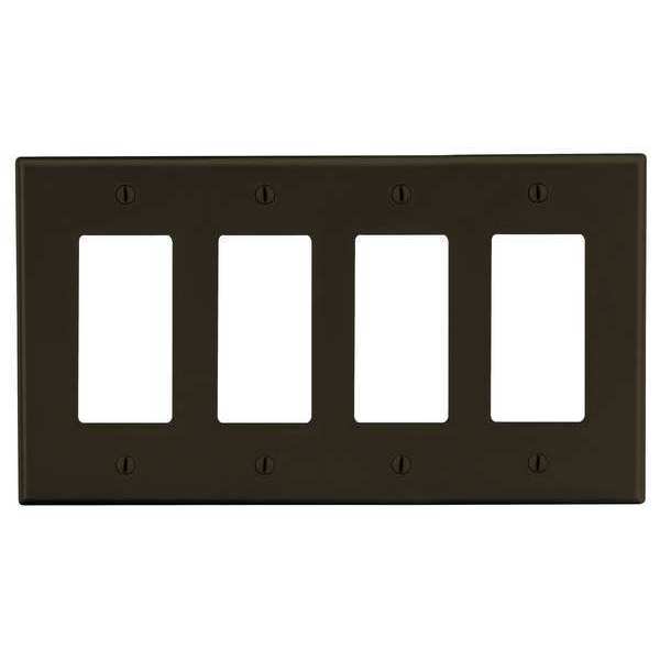 Hubbell Rocker Wall Plate, Number of Gangs: 4 Plastic, Smooth Finish, Brown P264