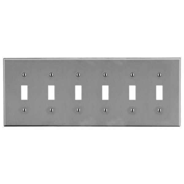 Hubbell Toggle Switch Wall Plate, Number of Gangs: 6 Plastic, Smooth Finish, Gray P6GY