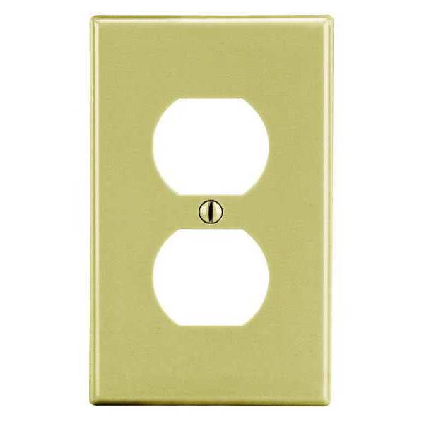 Hubbell Duplex Receptacle Wall Plate, Number of Gangs: 1 Plastic, Smooth Finish, Ivory PJ8I