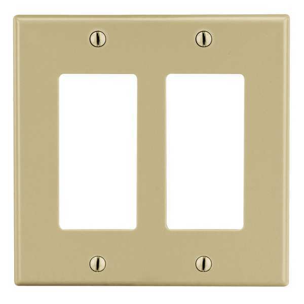 Hubbell Rocker Wall Plate, Number of Gangs: 2 Plastic, Smooth Finish, Ivory PJ262I