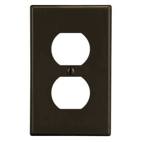 Hubbell Duplex Receptacle Wall Plate, Number of Gangs: 1 Plastic, Smooth Finish, Brown PJ8
