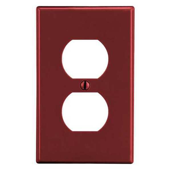 Hubbell Duplex Receptacle Wall Plate, Number of Gangs: 1 Plastic, Smooth Finish, Red PJ8R