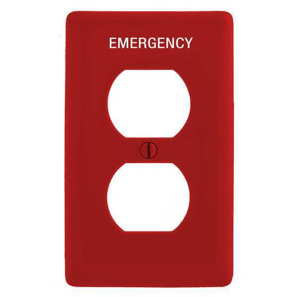 Hubbell Duplex Receptacle Wall Plate, Number of Gangs: 1 Plastic, Smooth Finish, Red PJ8RMEV