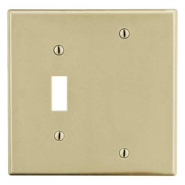 Hubbell Toggle Switch/Blank Wall Plate, Number of Gangs: 2 Plastic, Smooth Finish, Ivory P113I