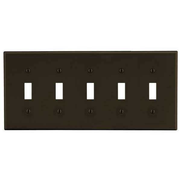 Hubbell Toggle Switch Wall Plate, Number of Gangs: 5 Plastic, Smooth Finish, Brown P5