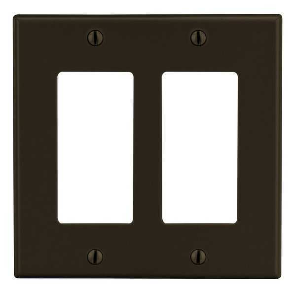 Hubbell Rocker Wall Plate, Number of Gangs: 2 Plastic, Smooth Finish, Brown PJ262