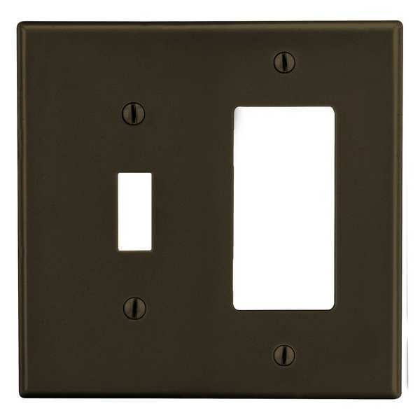Hubbell Toggle Switch/Rocker Wall Plate, Number of Gangs: 2 Plastic, Smooth Finish, Brown PJ126