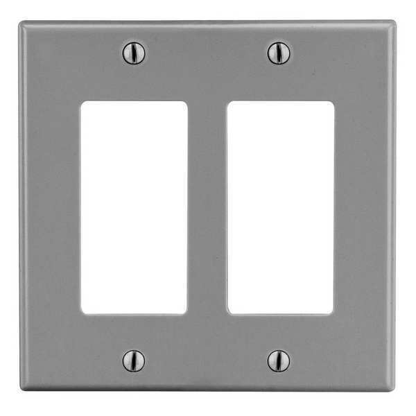 Hubbell Rocker Wall Plate, Number of Gangs: 2 Plastic, Smooth Finish, Gray PJ262GY