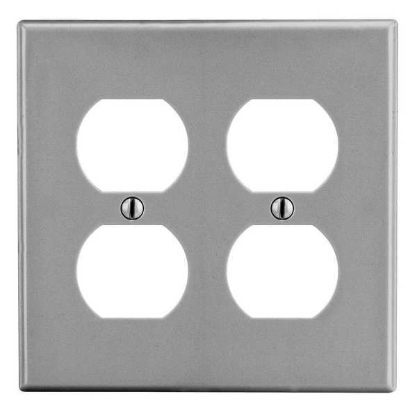 Hubbell Duplex Receptacle Wall Plate, Number of Gangs: 2 Plastic, Smooth Finish, Gray PJ82GY