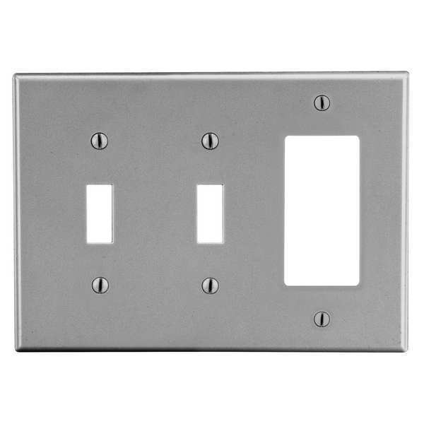 Hubbell Toggle Switch/Rocker Wall Plate, Number of Gangs: 3 Plastic, Smooth Finish, Gray PJ226GY