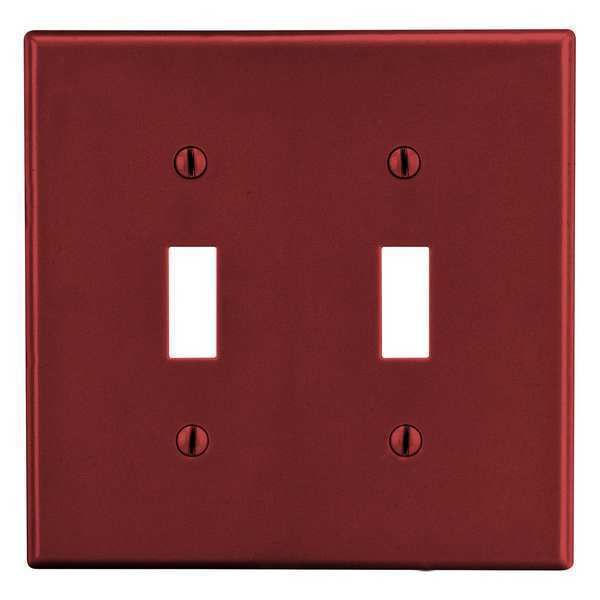 Hubbell Toggle Switch Wall Plate, Number of Gangs: 2 Plastic, Smooth Finish, Red PJ2R