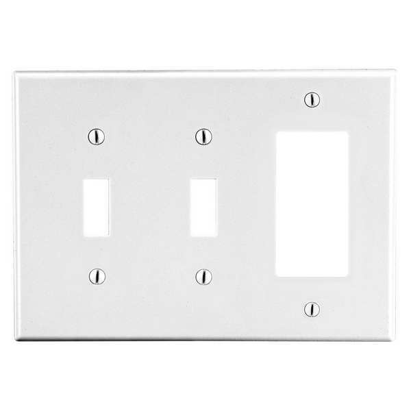 Hubbell Toggle Switch/Rocker Wall Plate, Number of Gangs: 3 Plastic, Smooth Finish, White PJ226W