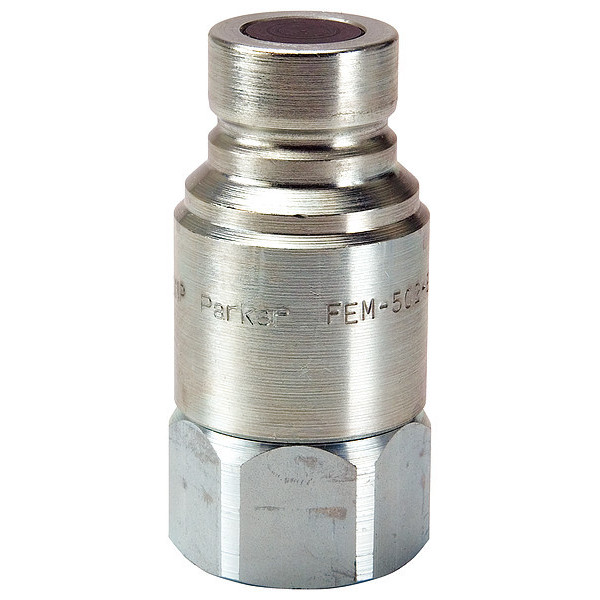 Parker Hydraulic Quick Connect Hose Coupling, Steel Body, Push-to-Connect Lock, 3/4"-14 Thread Size FEM-502-12FP