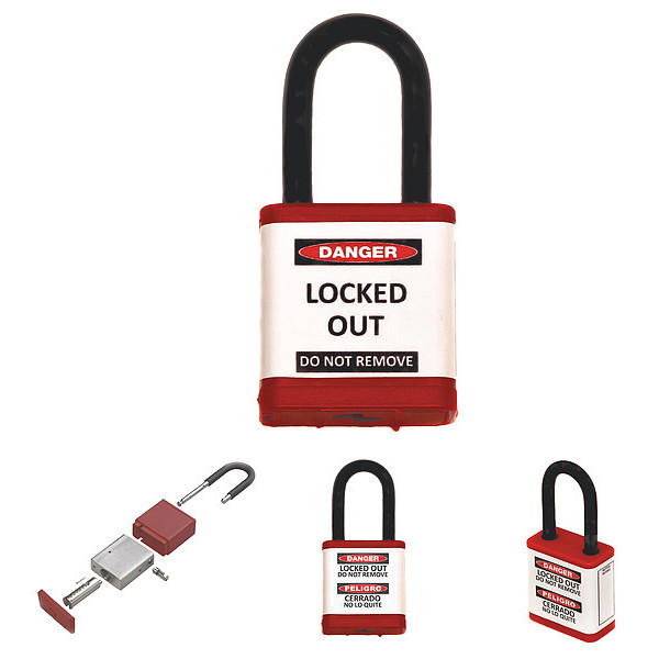 Zing Lockout Padlock, 1-1/2" Shackle Height 700KD-RED