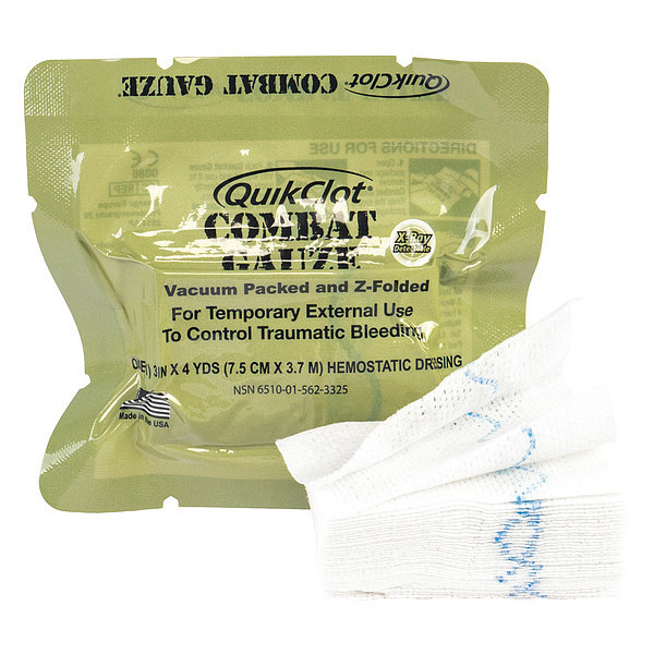 Quikclot Combat Gauze, Green, 4yd L, 3"W 30-0039