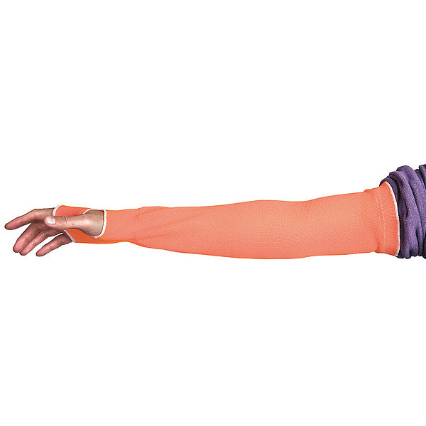 Superior Glove Cut-Resistant Sleeve, Cut Level A2, 22 in Sleeve Length, Thumbhole, Hi-Vis Orange, S KOP1T22THS
