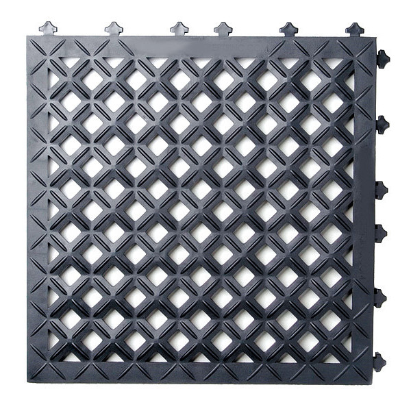 Ergo Advantage Safe-Flex Interlocking Drainage Mat Tile, Vinyl, 18 in Long x 18 in Wide, 1 in Thick, 10 PK AM2-B