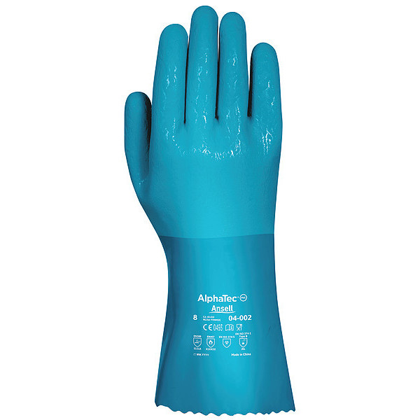 Ansell Chemical Resistant Gloves, 8, Blue, PR 04-002