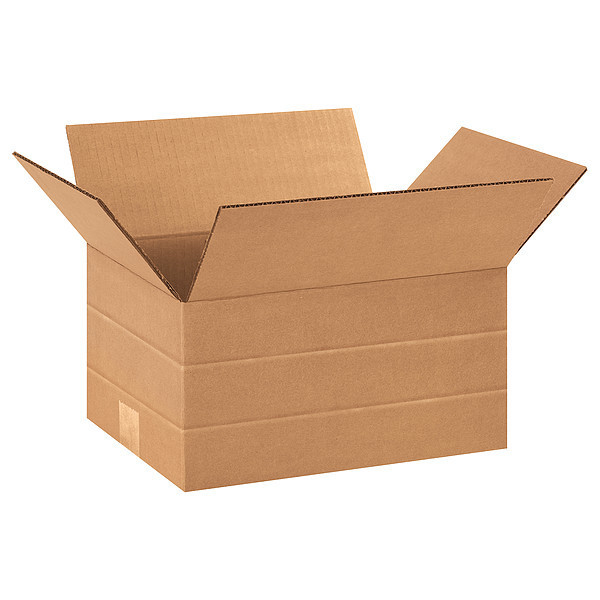 Zoro Select Multi-Depth Corrugated Boxes, 12" x 9" x 6", Kraft, 25/Bundle 55VG77