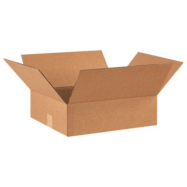 Zoro Select Flat Corrugated Boxes, 14" x 12" x 3", Kraft, 25/Bundle 55VH04