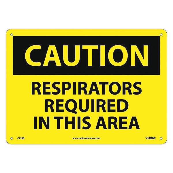Nmc Caution Respirators Required In This Are, 10 in Height, 14 in Width, Rigid Plastic C71RB