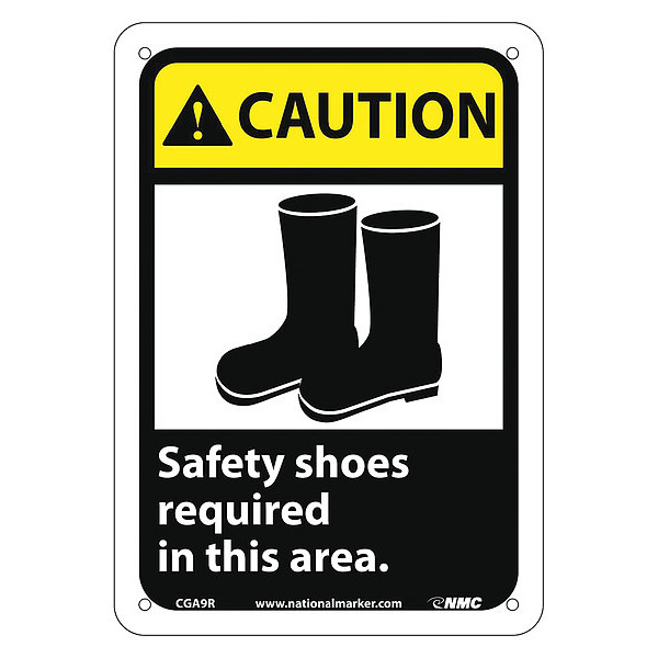Nmc Caution Safety Shoes Required In This Ar, 10 in Height, 7 in Width, Rigid Plastic CGA9R