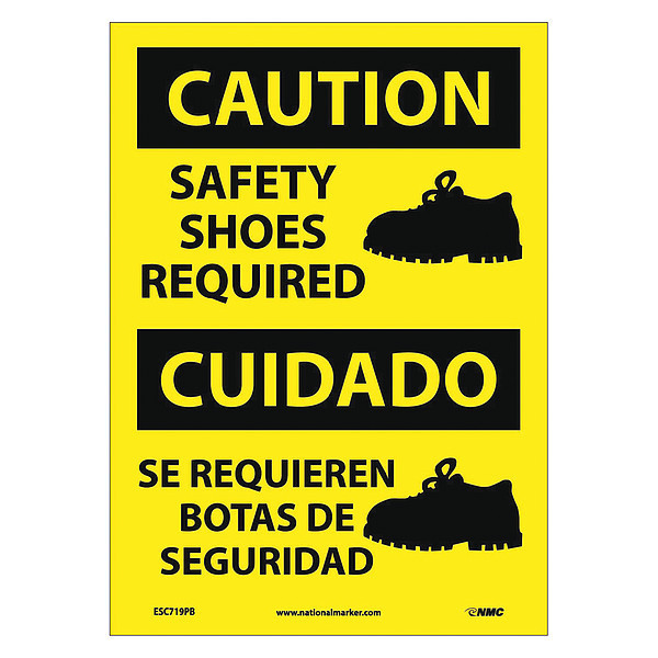 Nmc Caution Shoes Required Sign, Bilingual, 14 in Height, 10 in Width, Pressure Sensitive Vinyl ESC719PB