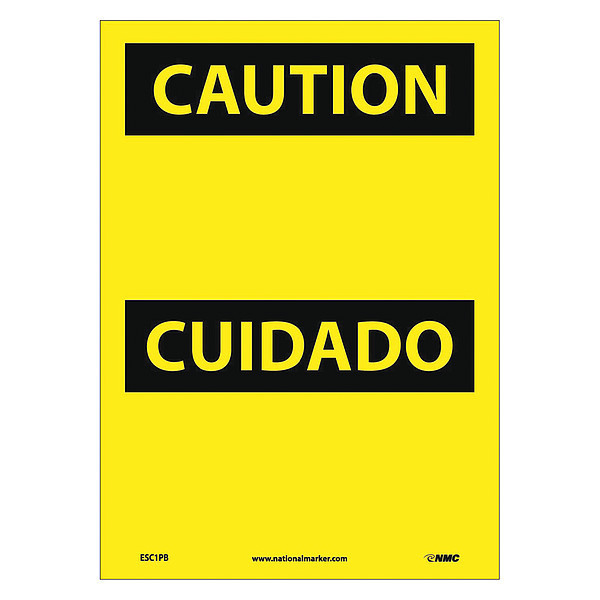 Nmc Caution Sign, 10" W, 14" H, English, Spanish, Vinyl, Yellow ESC1PB