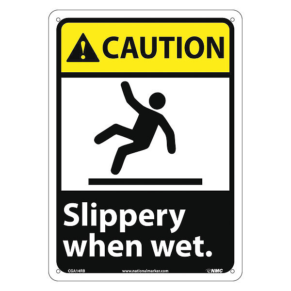 Nmc Caution Slippery When Wet Sign, CGA14RB CGA14RB