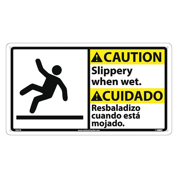 Nmc Caution Slippery When Wet Sign - Bilingual, CBA7R CBA7R