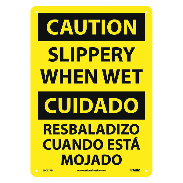 Nmc Caution Slippery When Wet Sign - Bilingual, ESC57RB ESC57RB