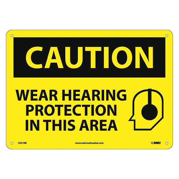 Nmc Caution Wear Hearing Protection In This, 10 in Height, 14 in Width, Rigid Plastic C651RB