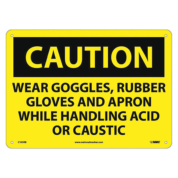 Nmc Caution Wear Ppe When Handling Acid Or Caustic Sign C103RB
