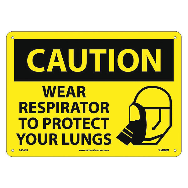 Nmc Caution Wear Respirator To Protect Your, 10 in Height, 14 in Width, Rigid Plastic C654RB