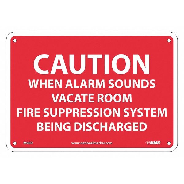 Nmc Caution When Alarm Sounds Vacate Room Si, 7 in Height, 10 in Width, Rigid Plastic M96R