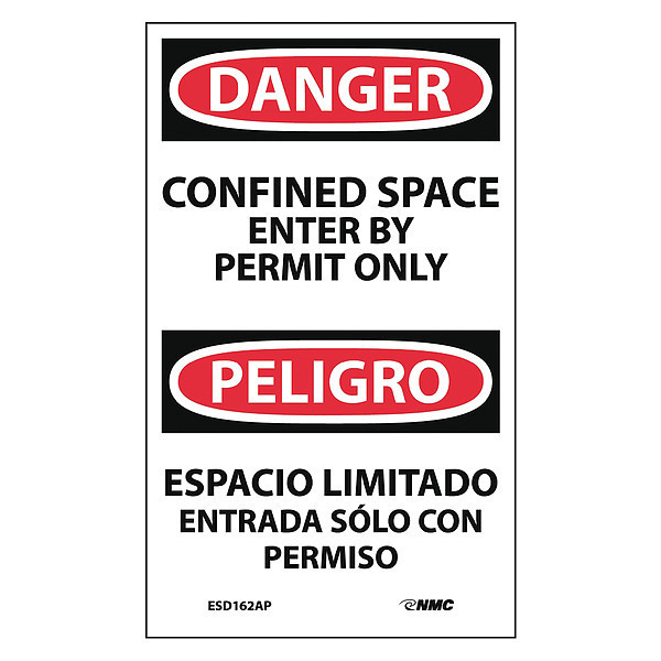 Nmc Confined Space Enter By Permit Only Bilingual Label, Pk5 ESD162AP