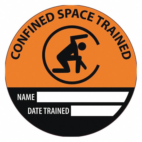 Nmc Confined Space Trained Name Date Trained Hard Hat Label, Pk25, Material: Reflective Vinyl Sheeting HH141R