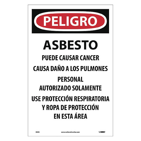 Nmc Danger Asbestos Dust Hazard Paper Hazard Sign, Pk100 D395