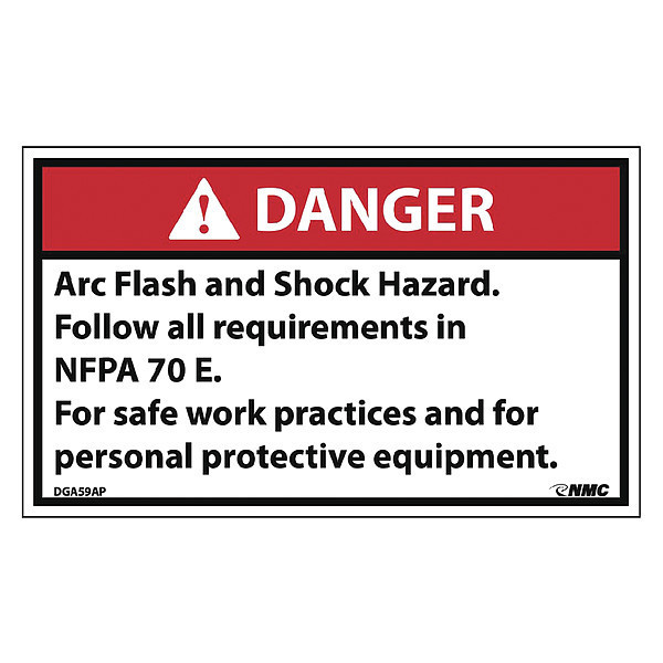 Nmc Danger Arc Flash And Shock Hazard Label, Pk5, DGA59AP DGA59AP