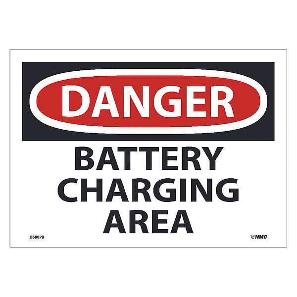 Nmc Battery Charging Area Sign, 10 X 14, Ps Vinyl, D680PB D680PB