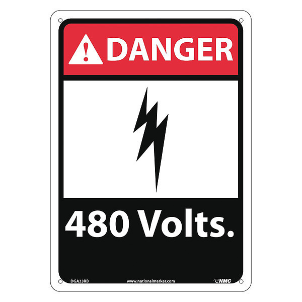 Nmc Danger 480 Volts Sign, DGA33RB DGA33RB