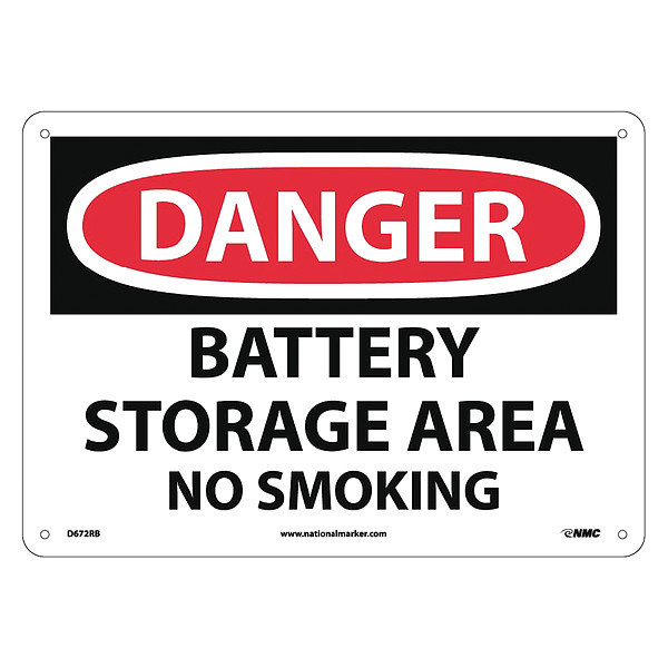 Nmc Danger Battery Storage Area No Smoking Sign, D672RB D672RB