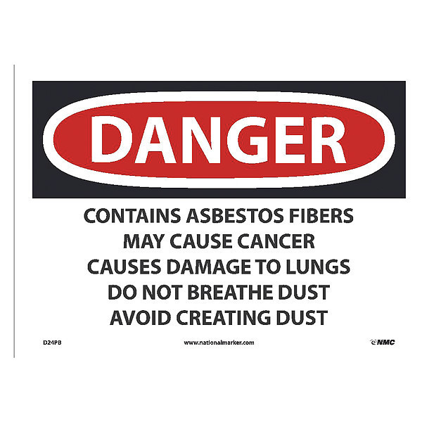 Nmc Danger Asbestos May Cause Cancer Sign, Width: 14" D24PB