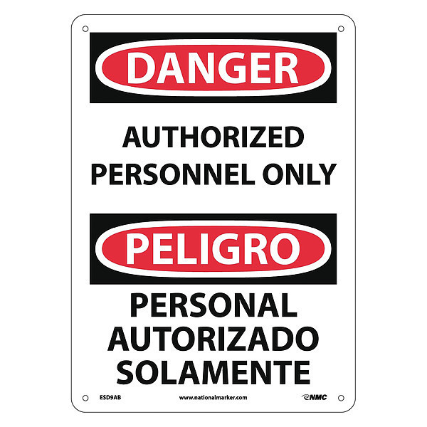 Nmc Danger Authorized Personnel Only Sign - Bilingual, ESD9AB ESD9AB