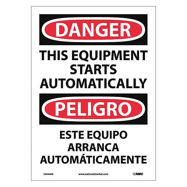 Nmc Danger Automatic Equipment Start Sign - Bilingual ESD466PB