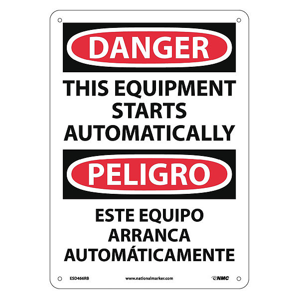 Nmc Danger Automatic Equipment Start Sign - Bilingual ESD466RB