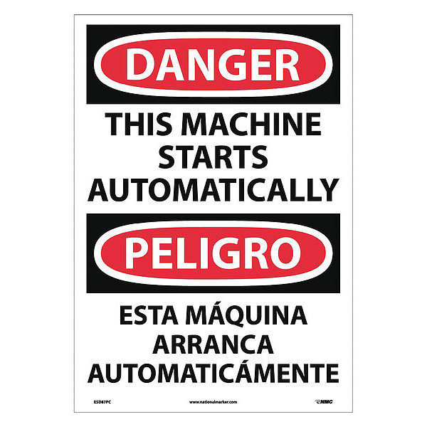 Nmc Danger Automatic Machine Start Sign - Bilingual ESD87PC