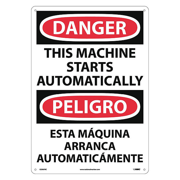 Nmc Danger Automatic Machine Start Sign - Bilingual ESD87RC