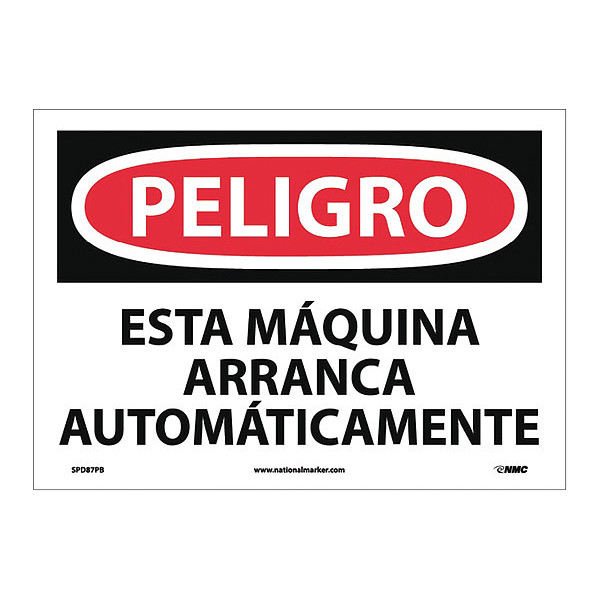 Nmc Danger Automatic Machine Start Sign - Spanish, SPD87PB SPD87PB