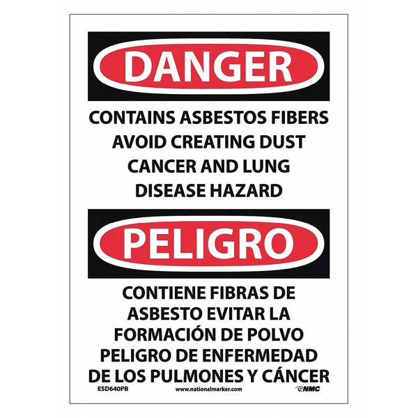 Nmc Danger Avoid Creating Dust Sign - Bilingual, ESD640PB ESD640PB